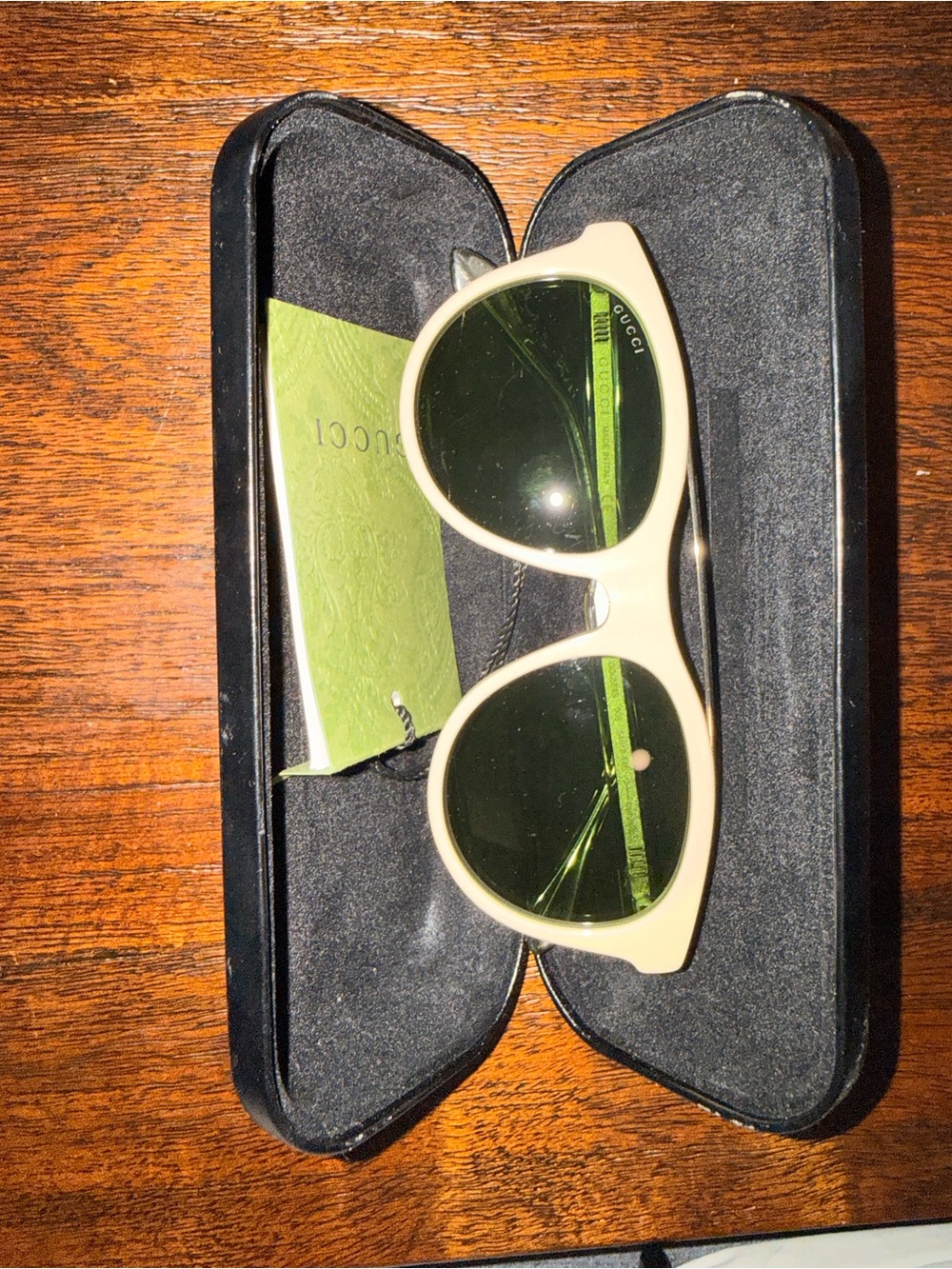 Gucci Cream Frame Sunglasses with Green Lenses